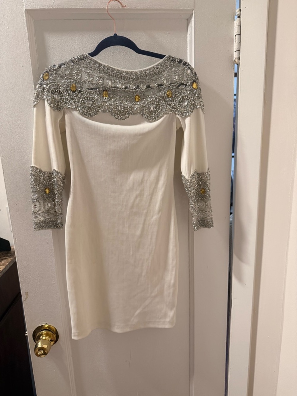 Ivory Long Sleeve Dress with Silver and Gold Beading